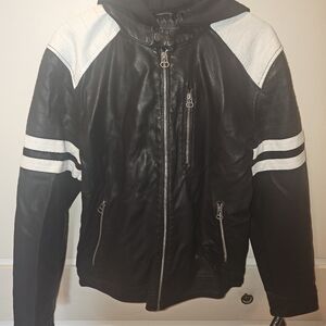 WILSONS Leather Motorcycle Jacket, Black & White, Mens Small